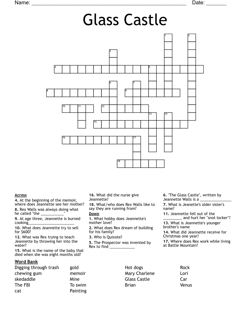 Glass Castle Crossword