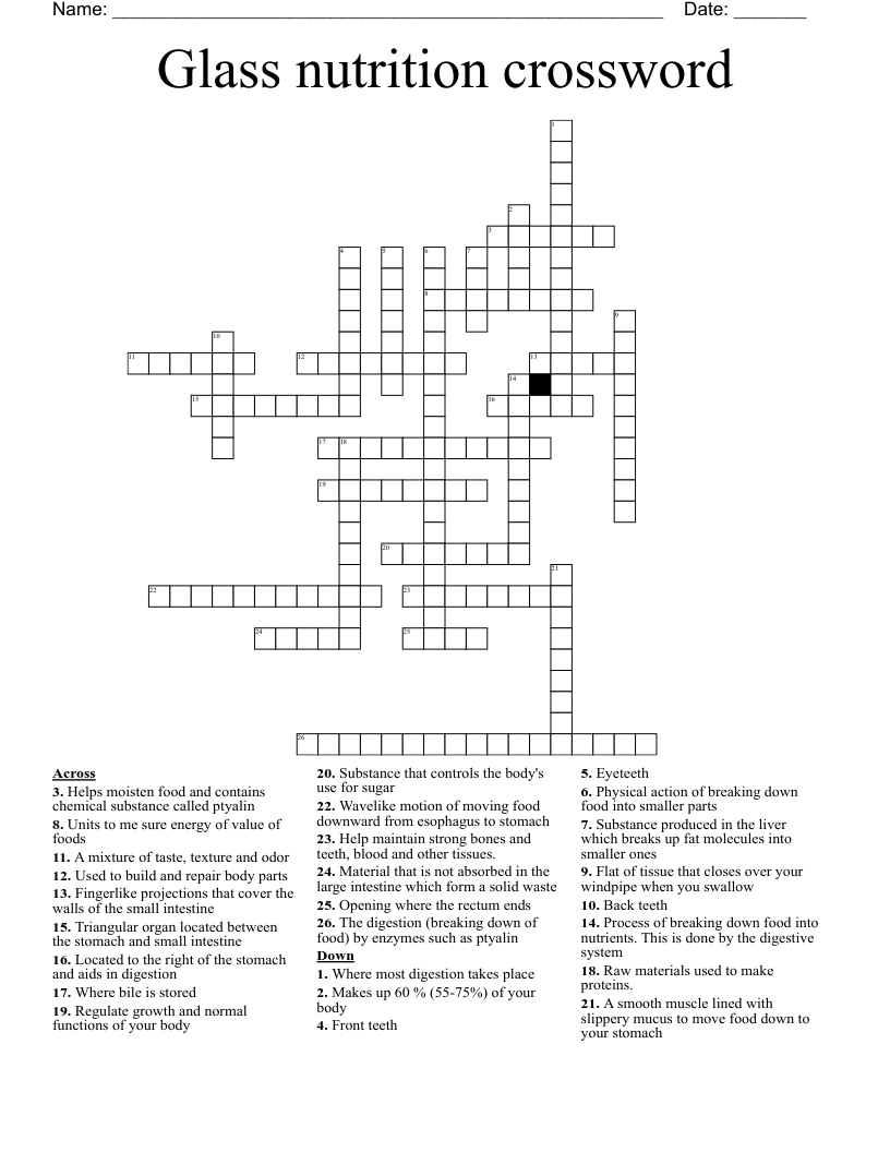 Glass nutrition crossword