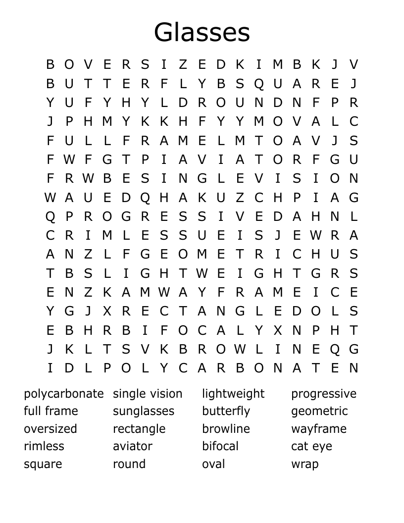 Glasses Word Search