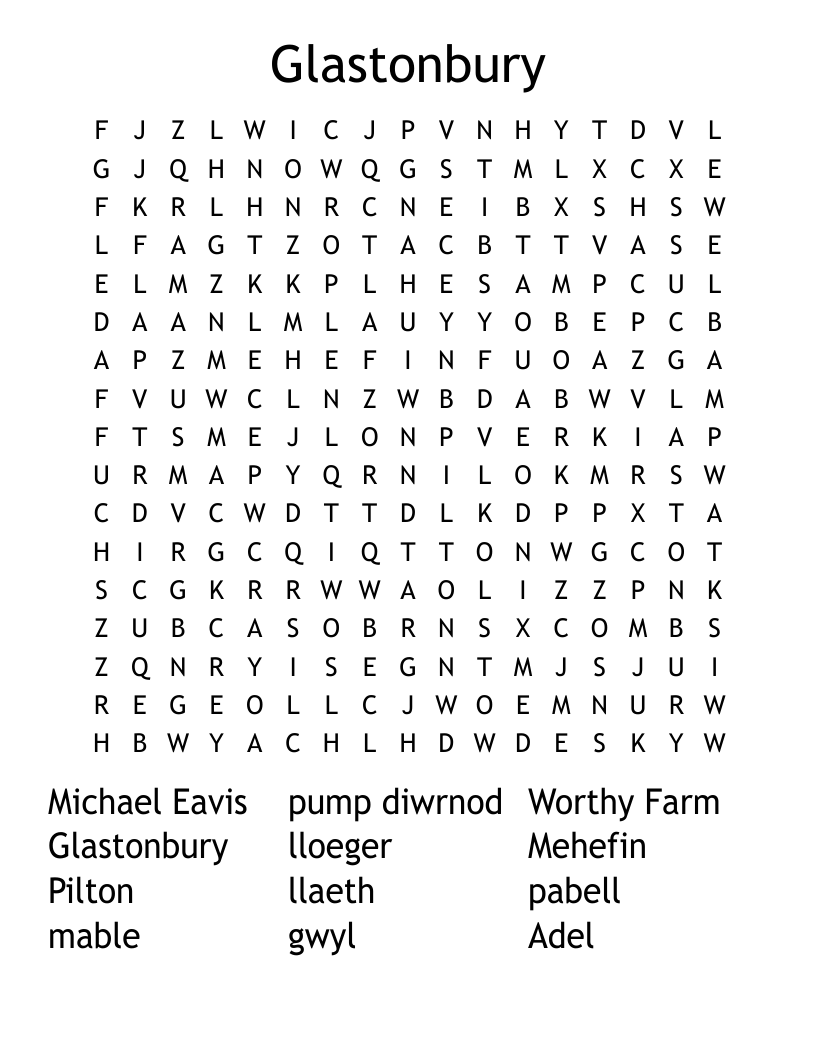 Glastonbury Word Search