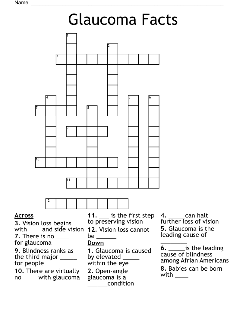 Glaucoma Facts Crossword