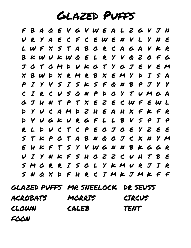 Glazed Puffs Word Search