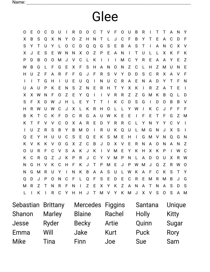 Glee Word Search