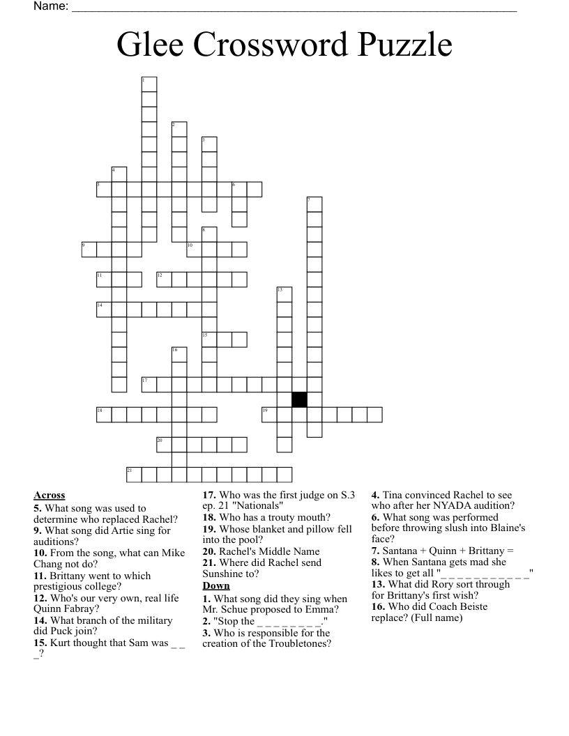 Glee Crossword Puzzle