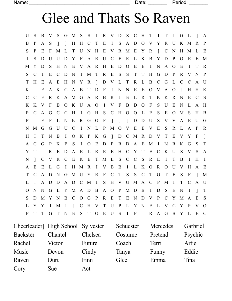Glee and Thats So Raven Word Search