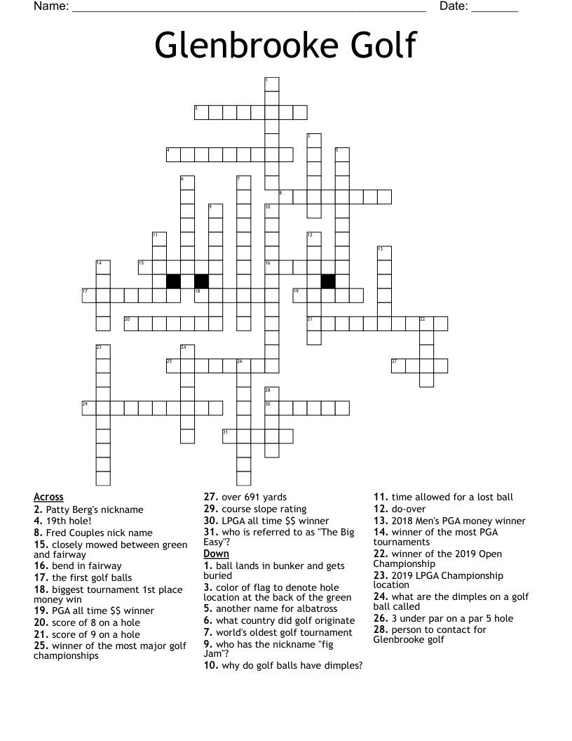 Glenbrooke Golf Crossword