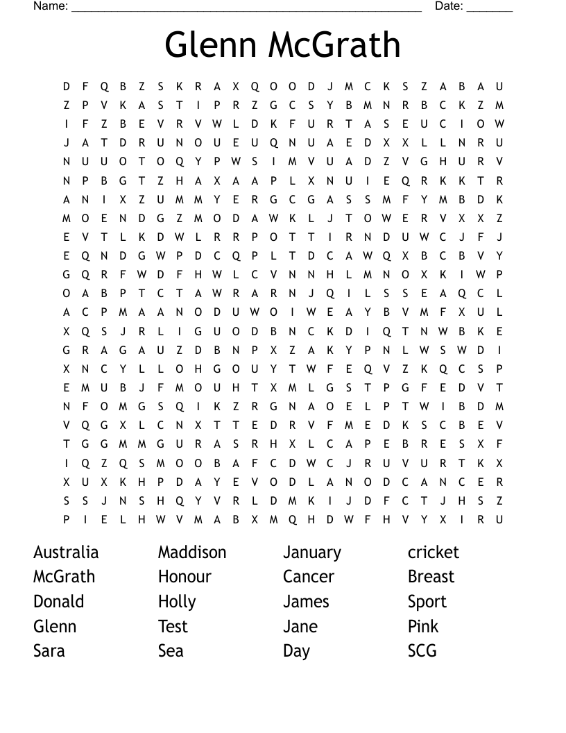 Glenn McGrath Word Search