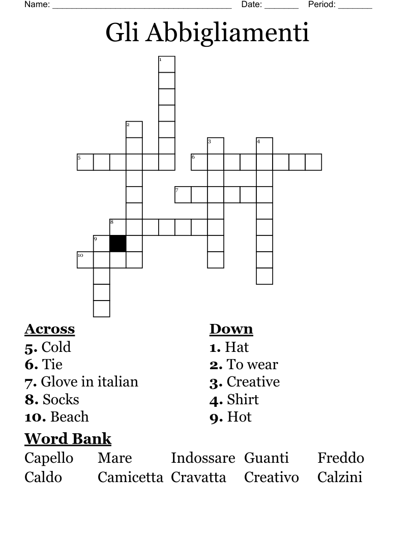 Gli Abbigliamenti Crossword
