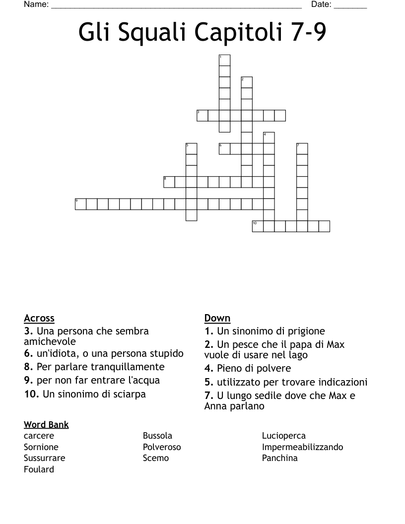 Gli Squali Capitoli 7-9 Crossword
