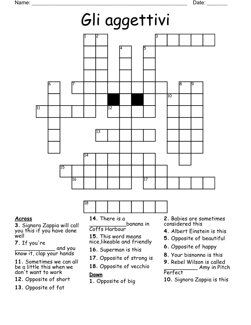 Gli aggettivi Crossword