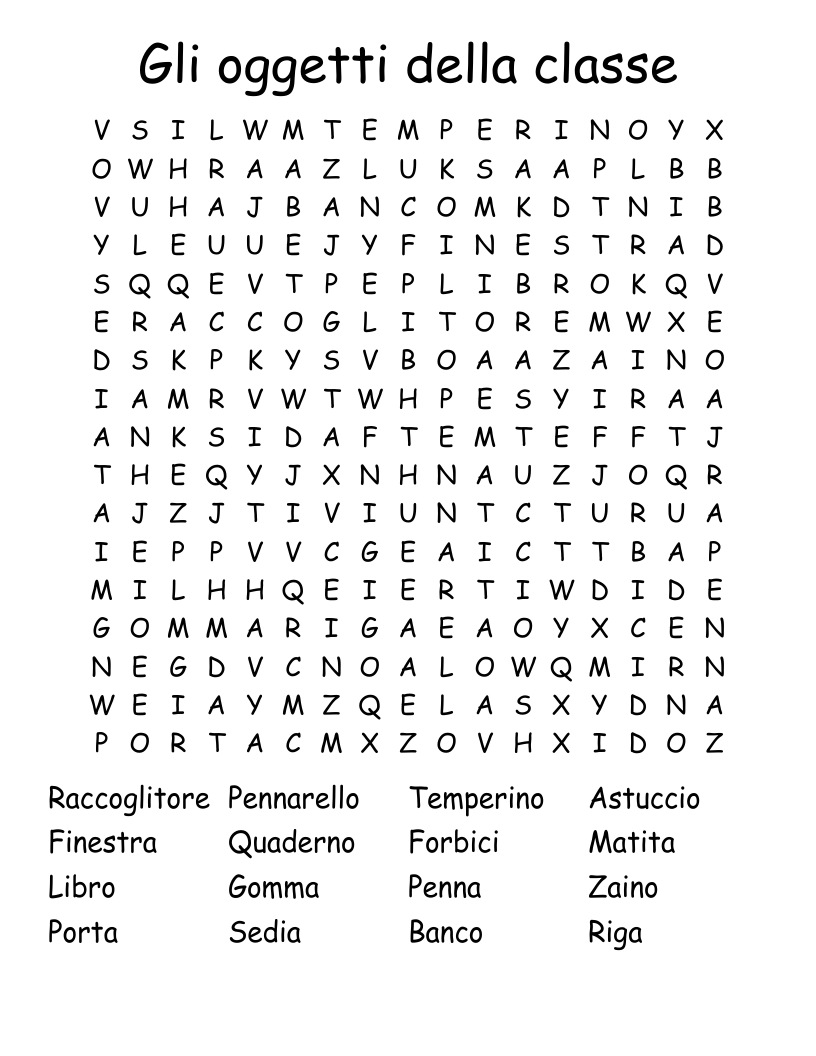 Gli oggetti della classe Word Search
