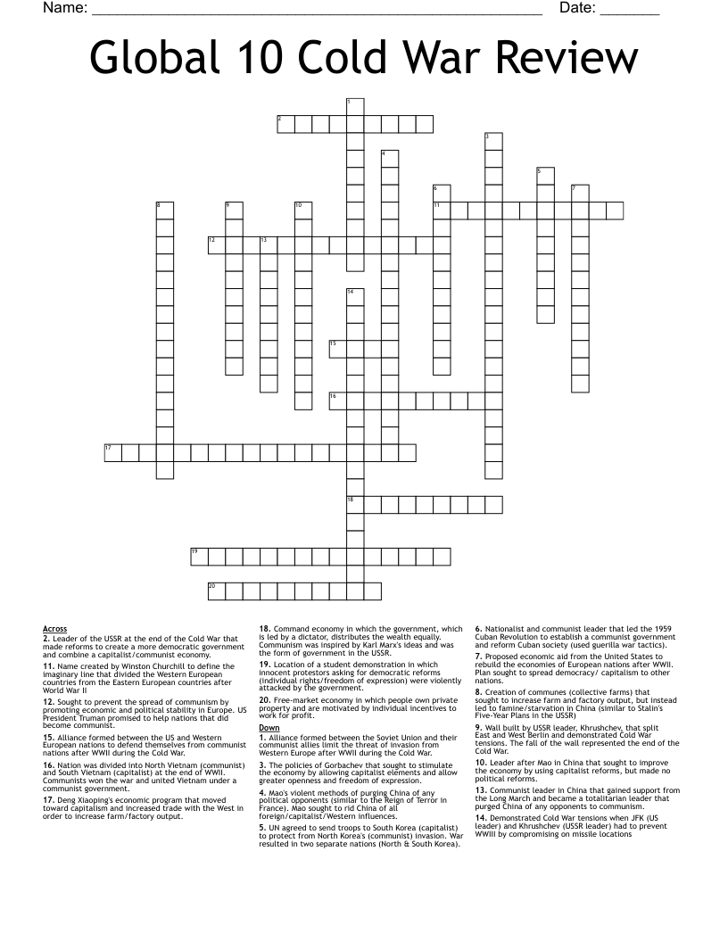 Global 10 Cold War Review Crossword