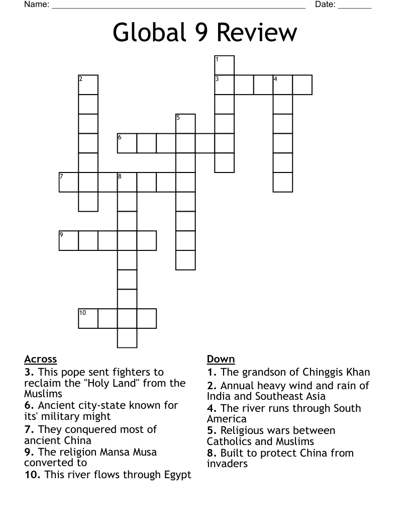Global 9 Review  Crossword
