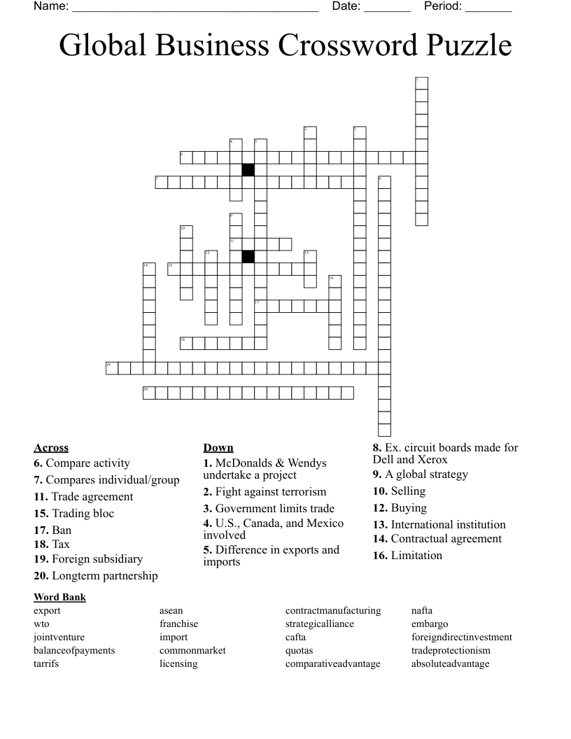 Global Business Crossword Puzzle