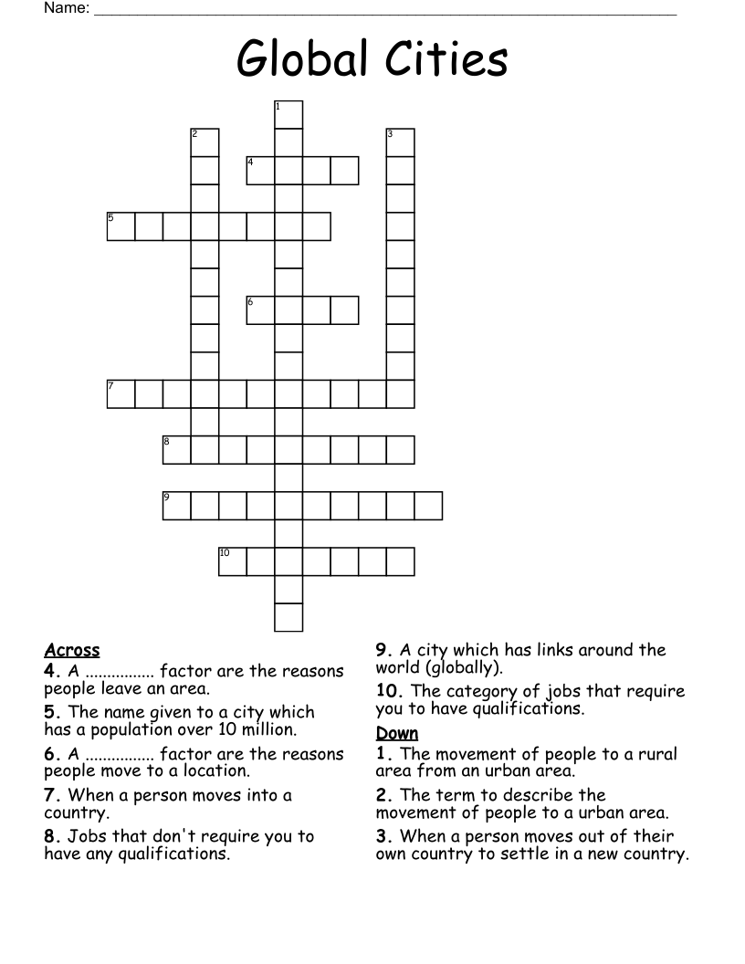 Global Cities Crossword
