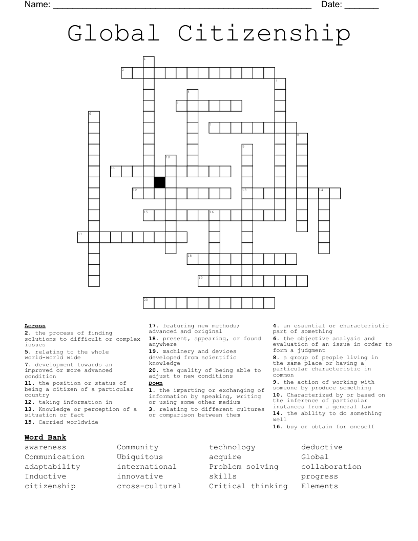 Global Citizenship Crossword