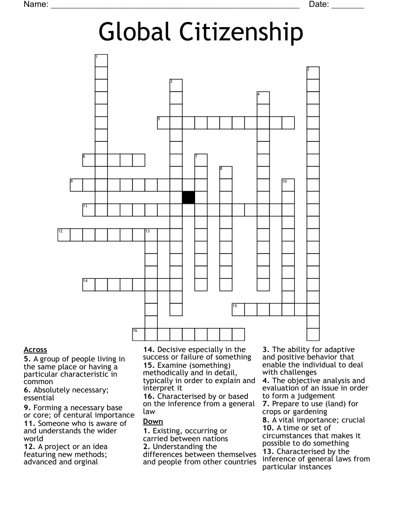 Global Citizenship Crossword