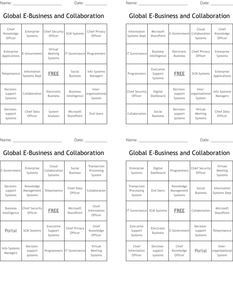 Global E-Business and Collaboration Bingo Cards