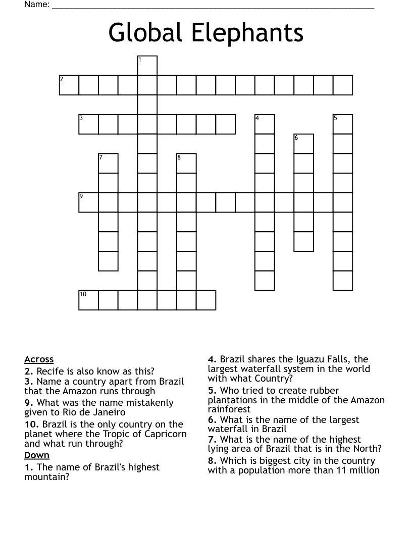 Global Elephants  Crossword