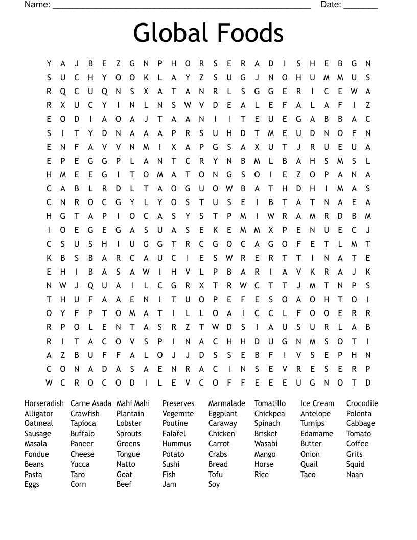 Global Foods Word Search