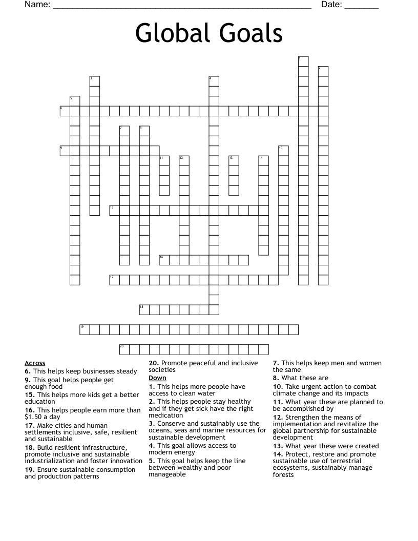 Global Goals Crossword