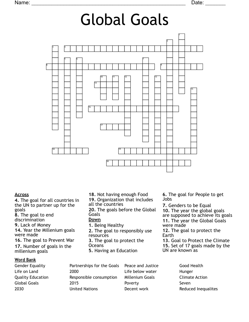 Global Goals Crossword