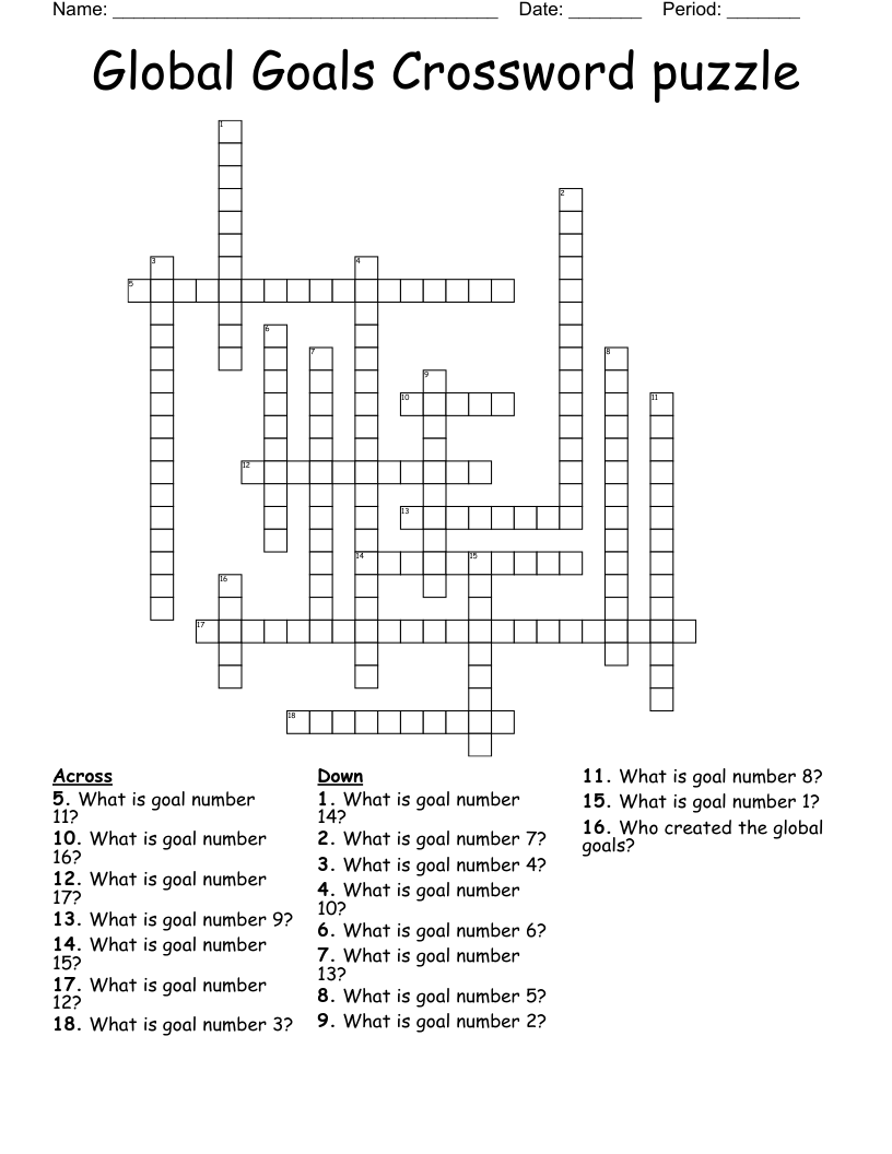 Global Goals Crossword puzzle