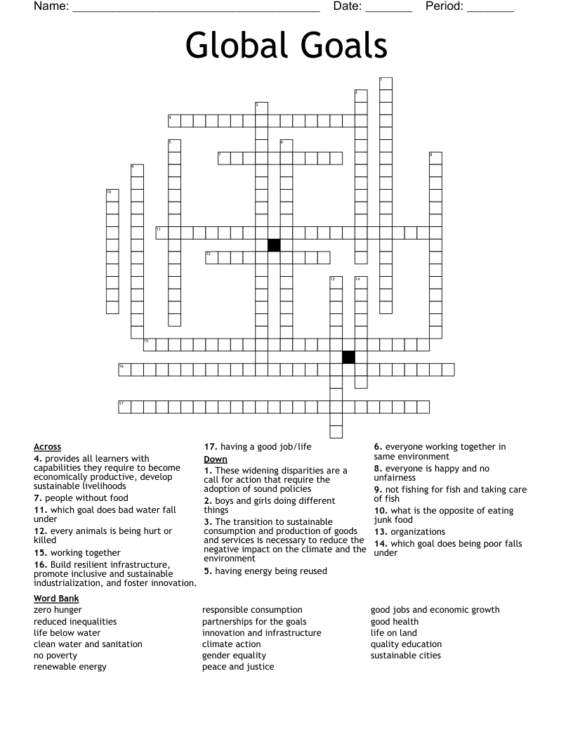 Global Goals  Crossword
