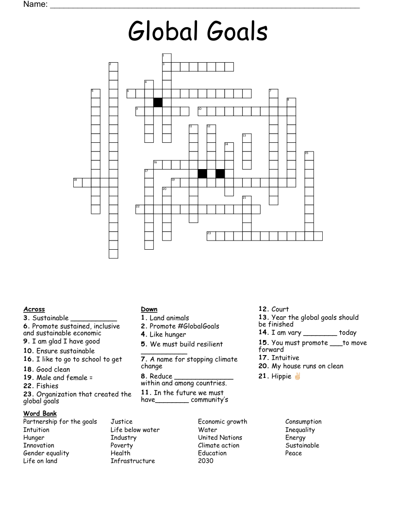 Global Goals  Crossword
