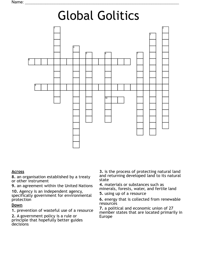 Global Golitics Crossword