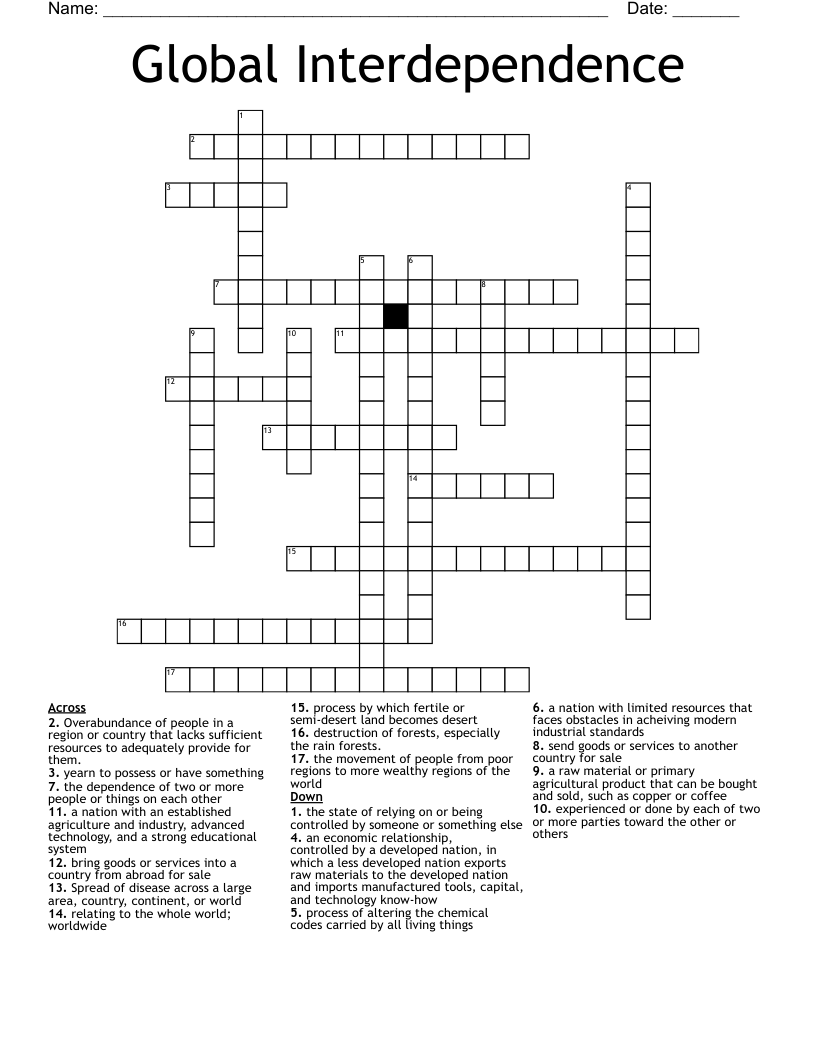 Global Interdependence Crossword