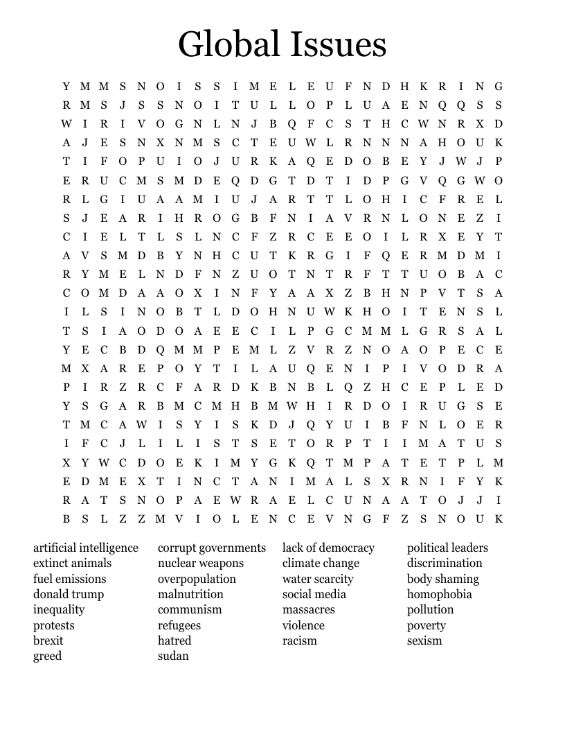 Global Issues Word Search