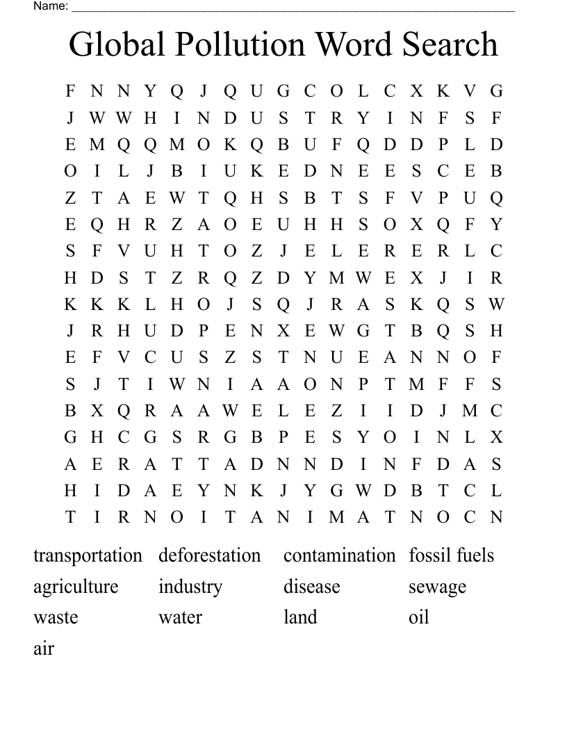 Global Pollution Word Search