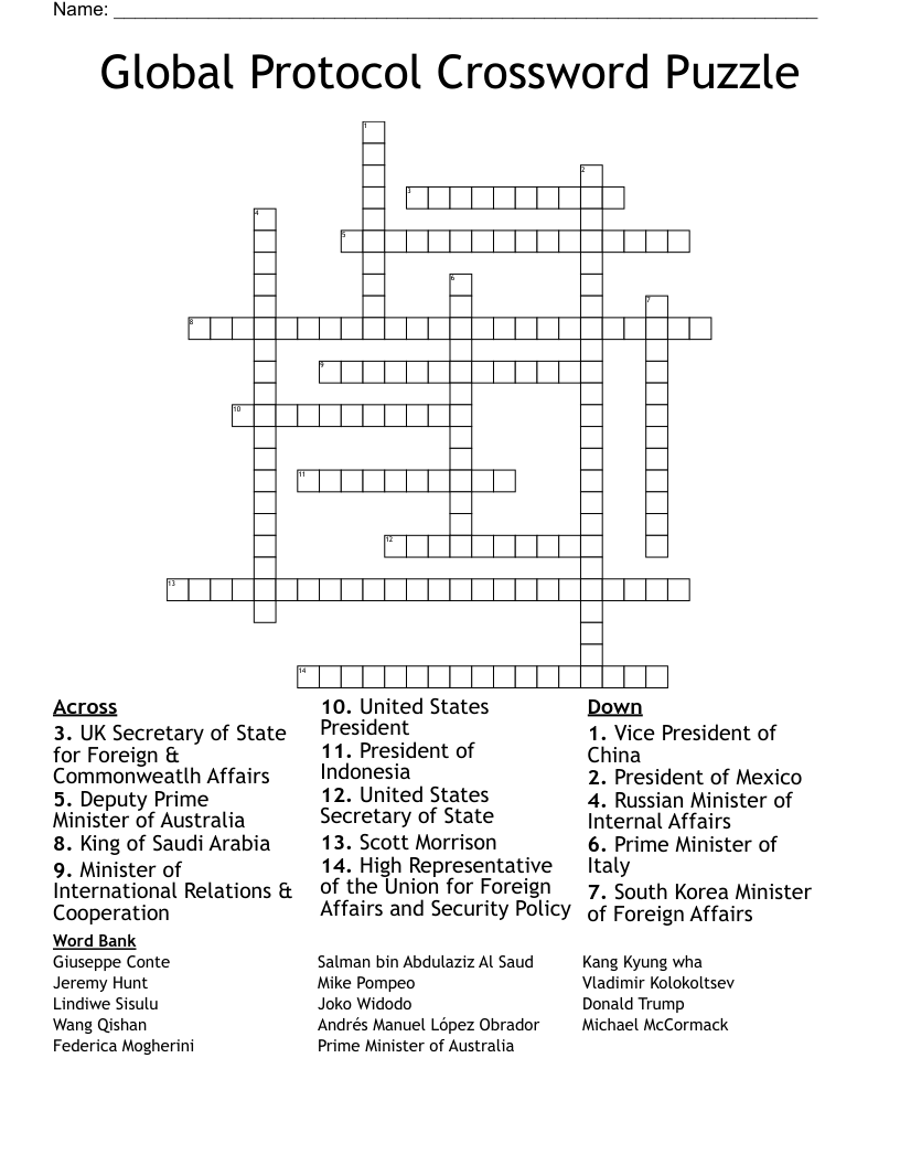 Global Protocol Crossword Puzzle 