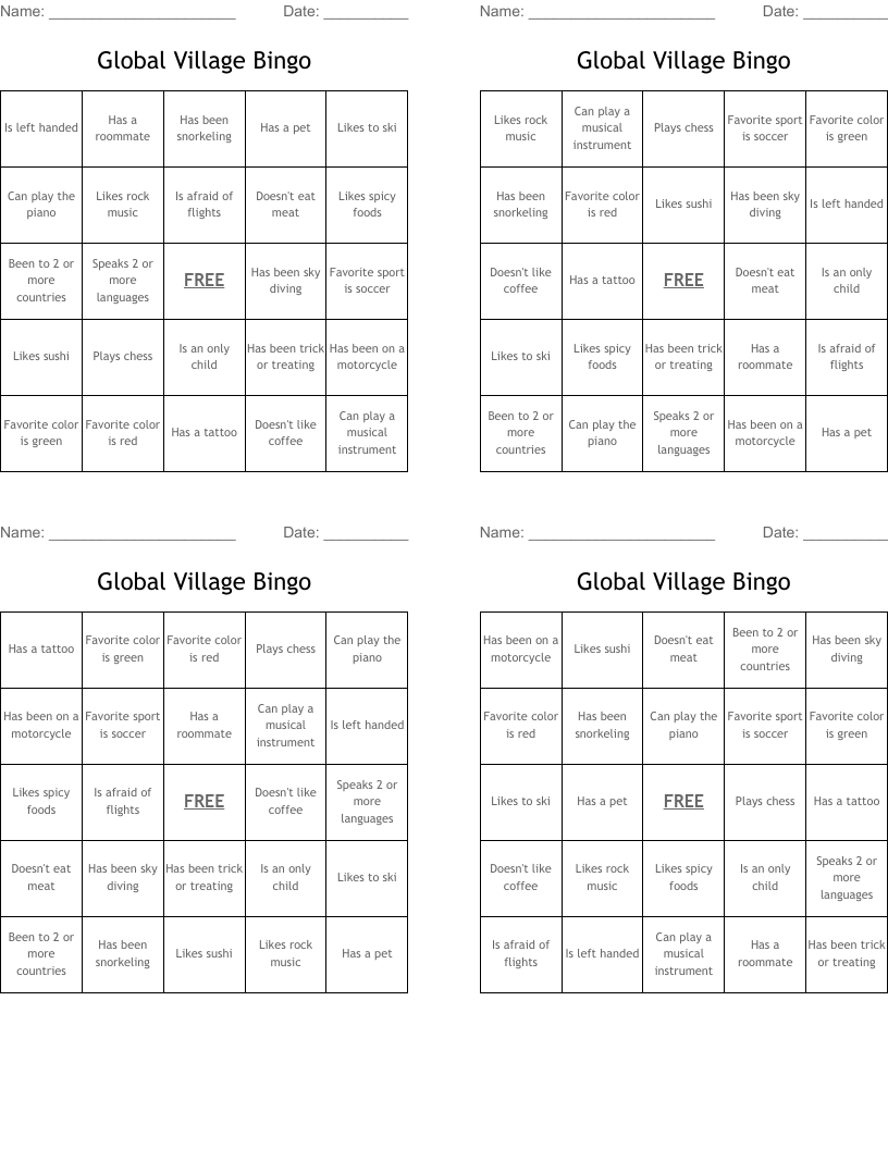 Global Village Bingo
