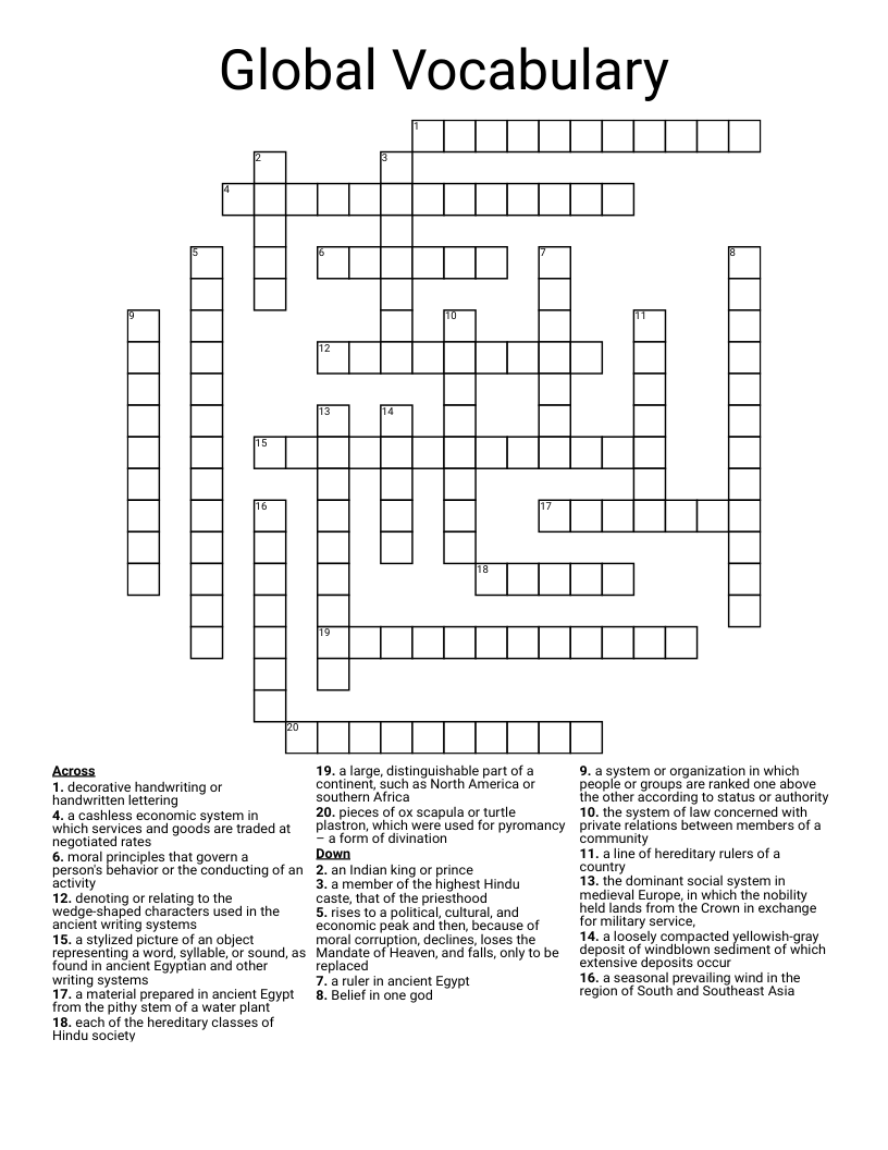 Global Vocabulary Crossword
