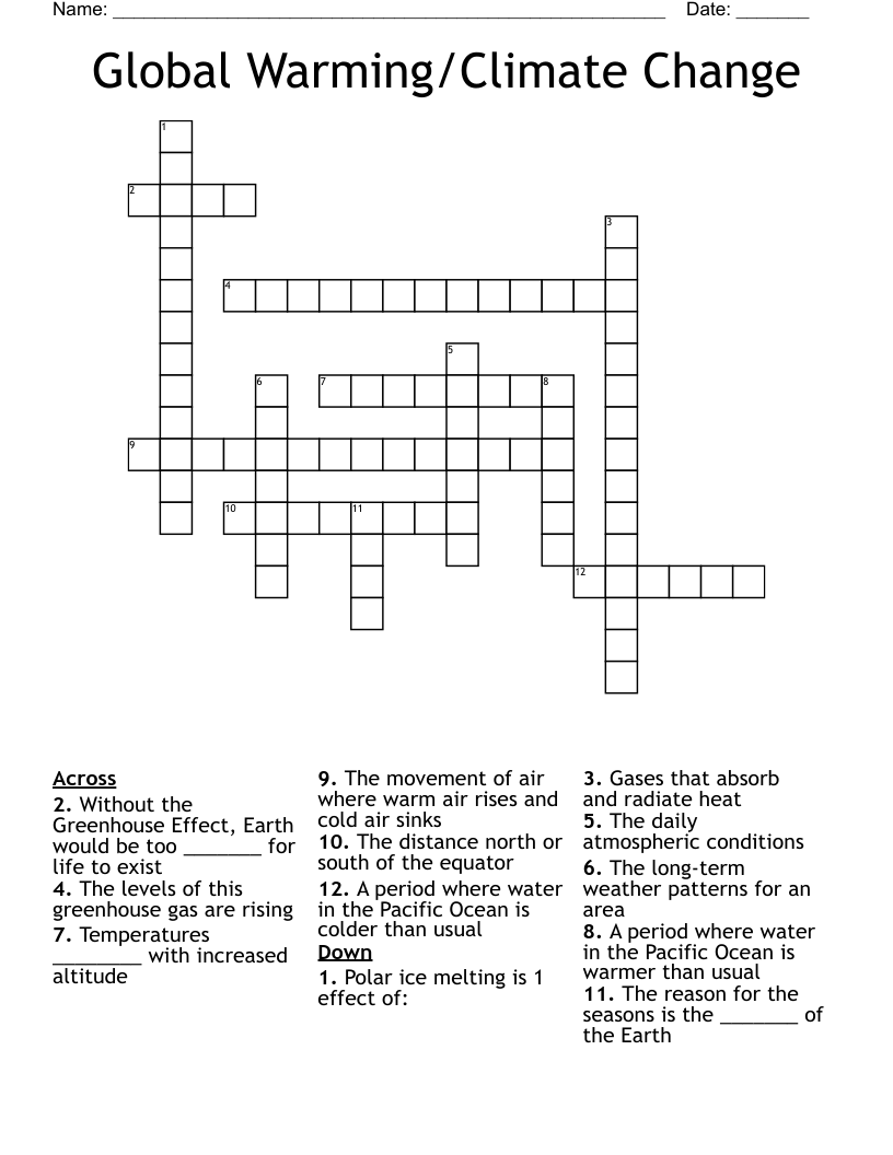 Global Warming/Climate Change Crossword