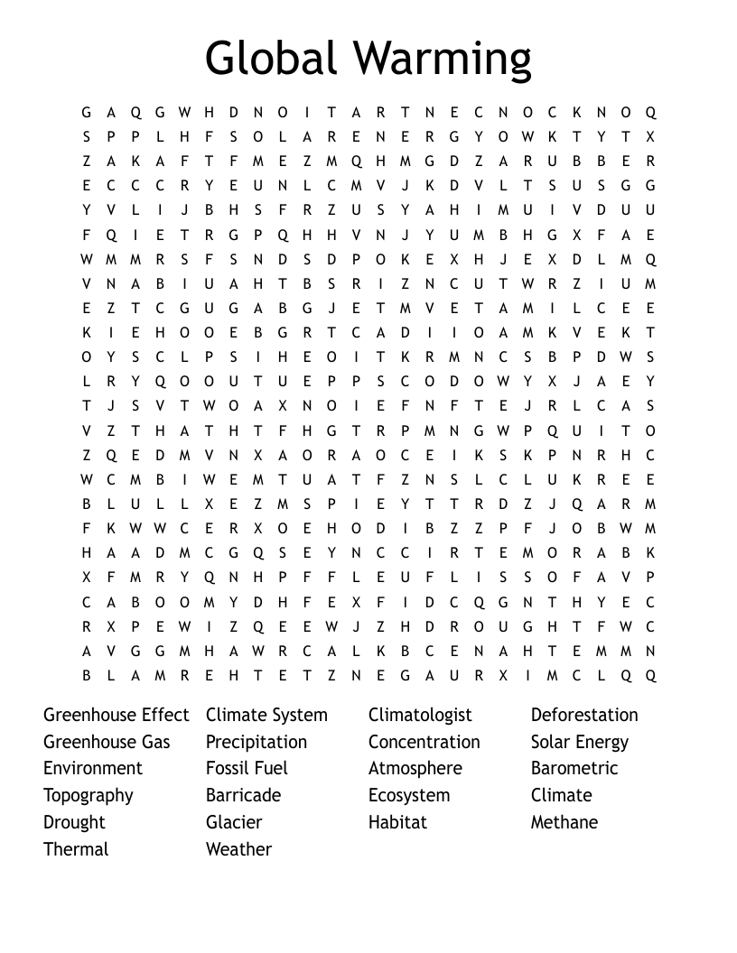 Global Warming Word Search