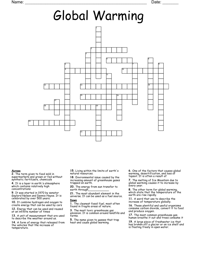 Global Warming Crossword