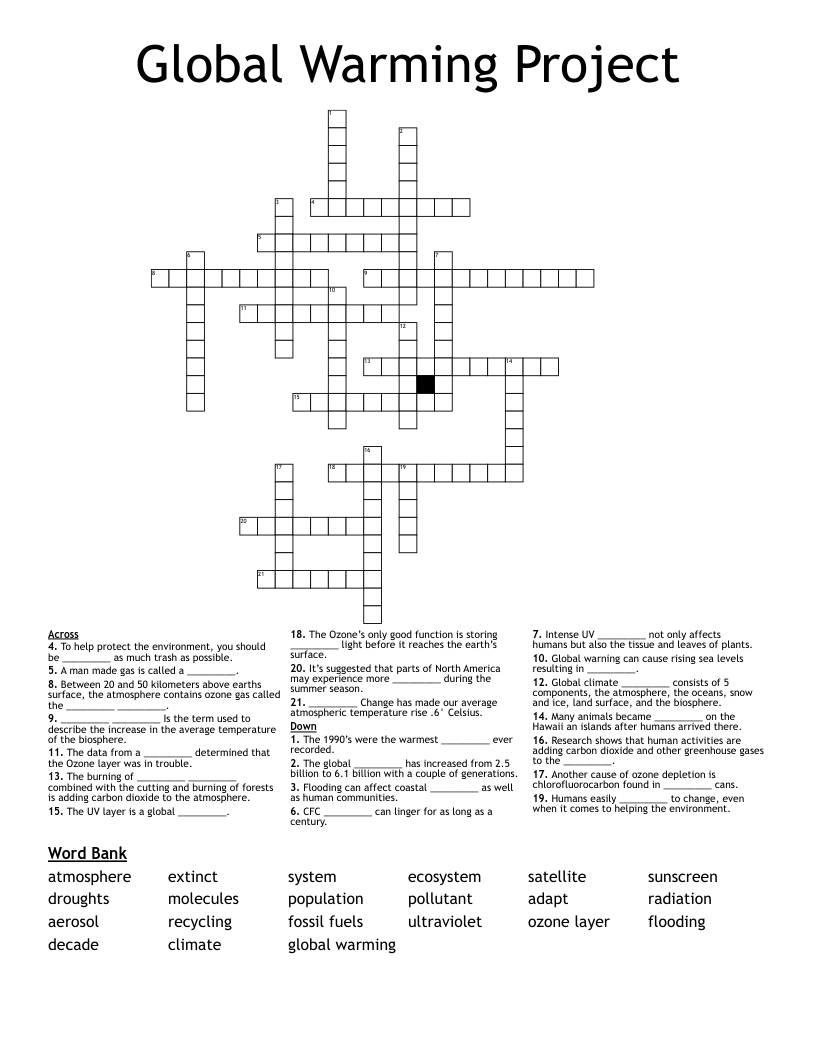 Global Warming Project Crossword