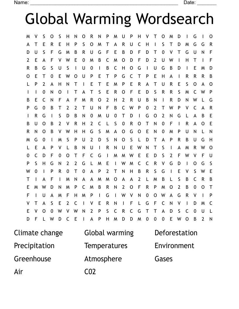 Global Warming Wordsearch