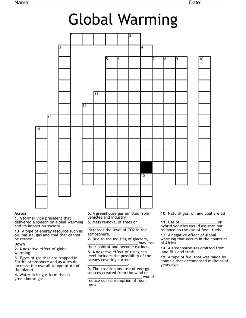 Global Warming  Crossword