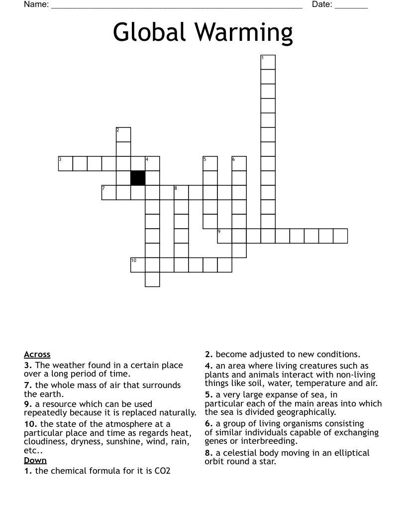 Global Warming  Crossword