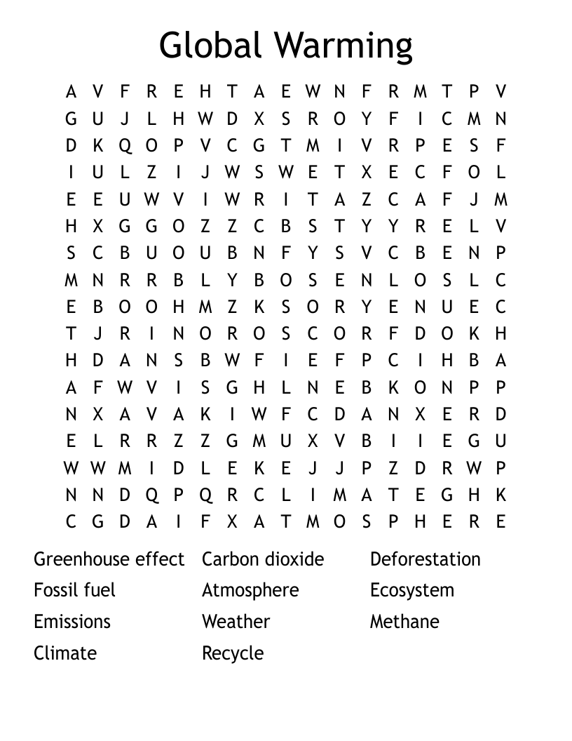 Global Warming  Word Search
