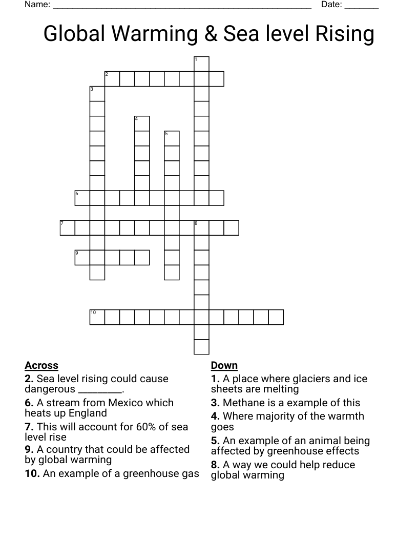 Global Warming & Sea level Rising Crossword