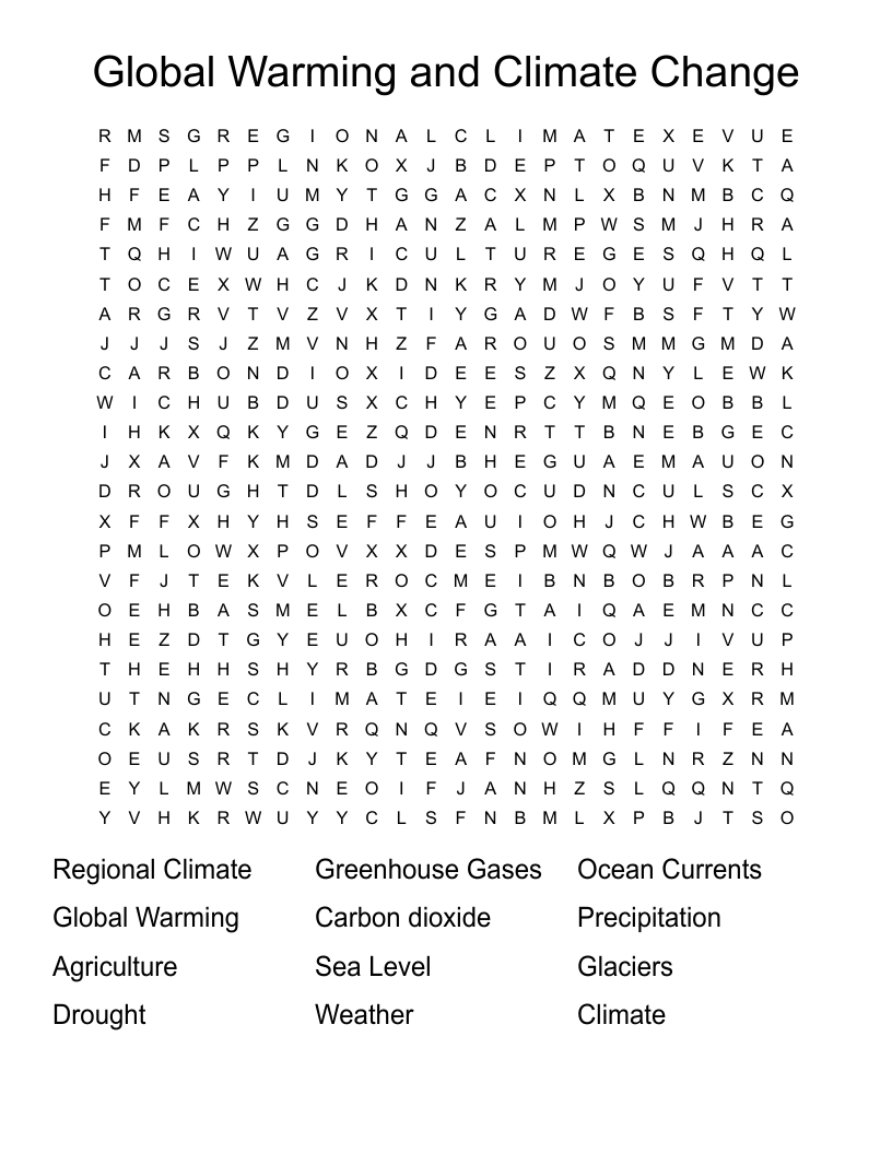 Global Warming and Climate Change Word Search