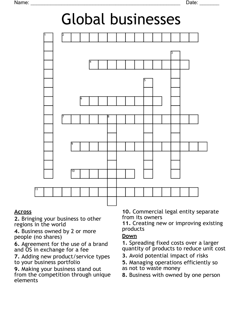 Global businesses  Crossword