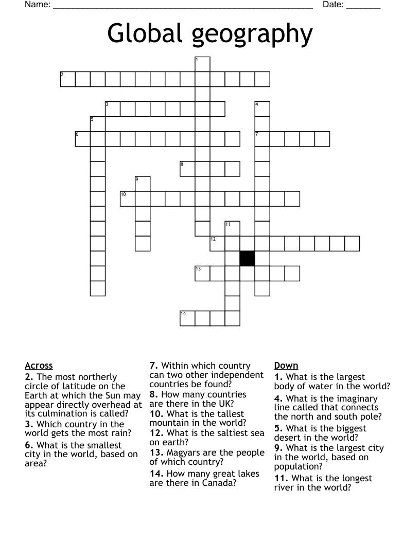 Global geography  Crossword