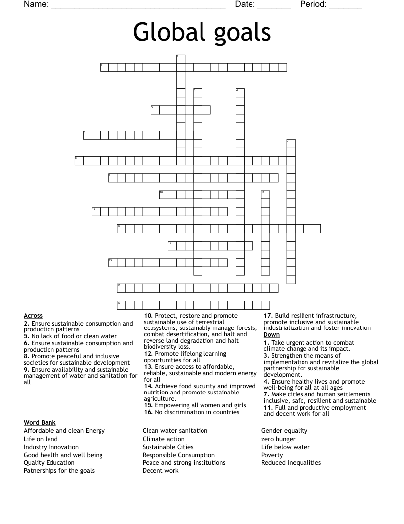 Global goals Crossword