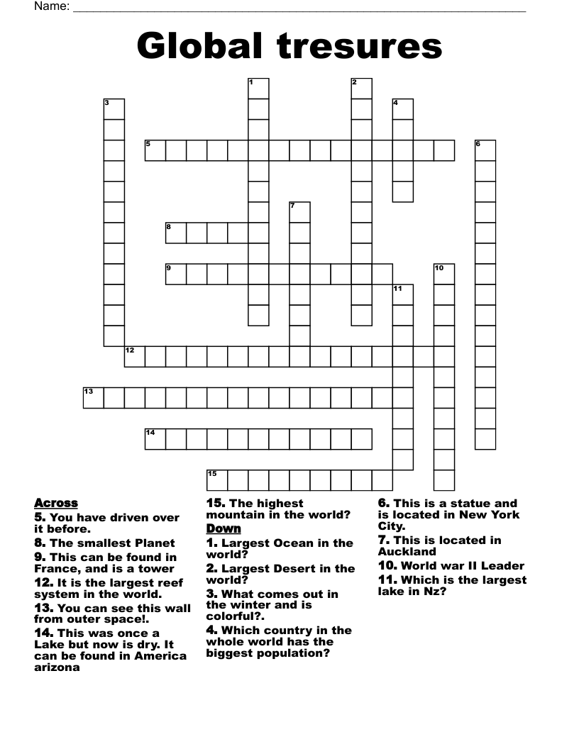 Global tresures Crossword